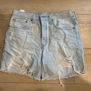 Levi's Light Blue Frayed Jean Shorts